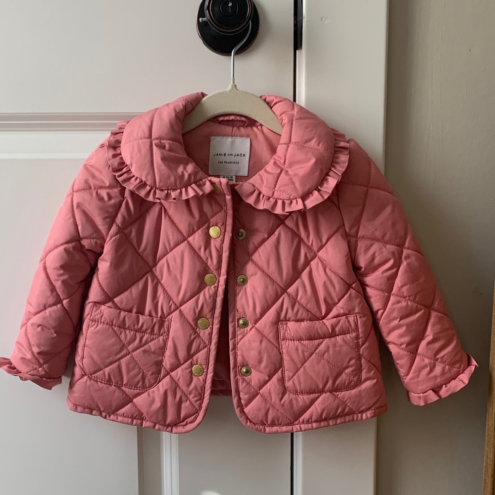Janie and Jack Pink Quilted Ruffle Collar Kids Jacket